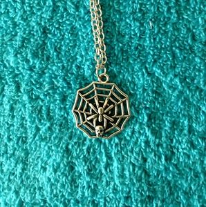 Spider Web And Skull Necklace Silver Plated